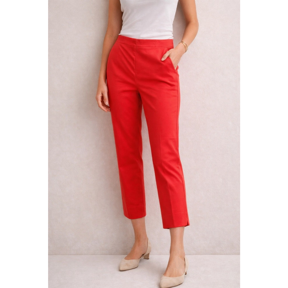 Lafayette 148 NY Red Stretch Cotton Ankle Crop Pants Sz 4 Side Slit